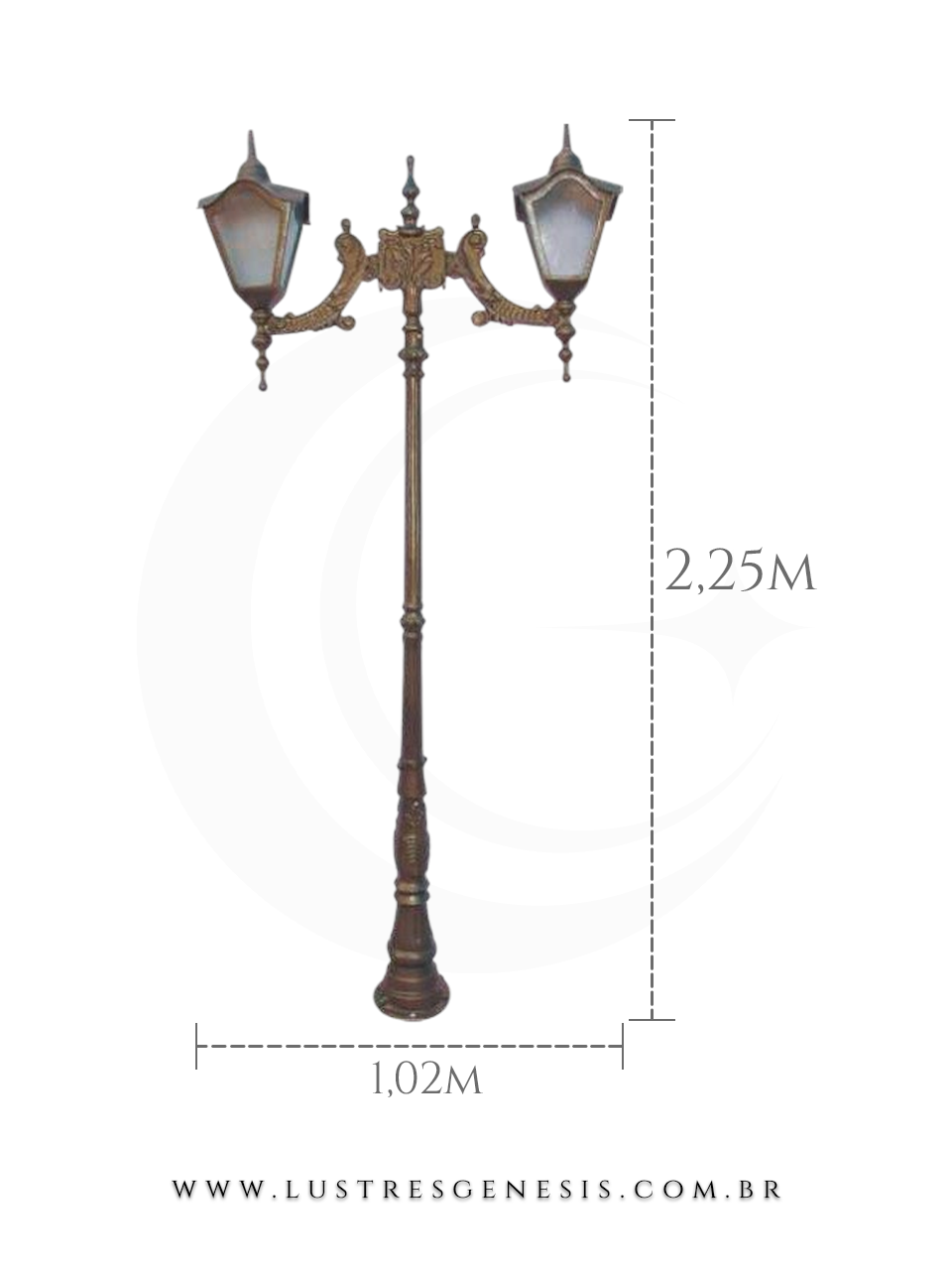 Poste de Iluminação externa Clássico Retro 2,25m estrutura robusta em alumínio fundido para jardim e fachada